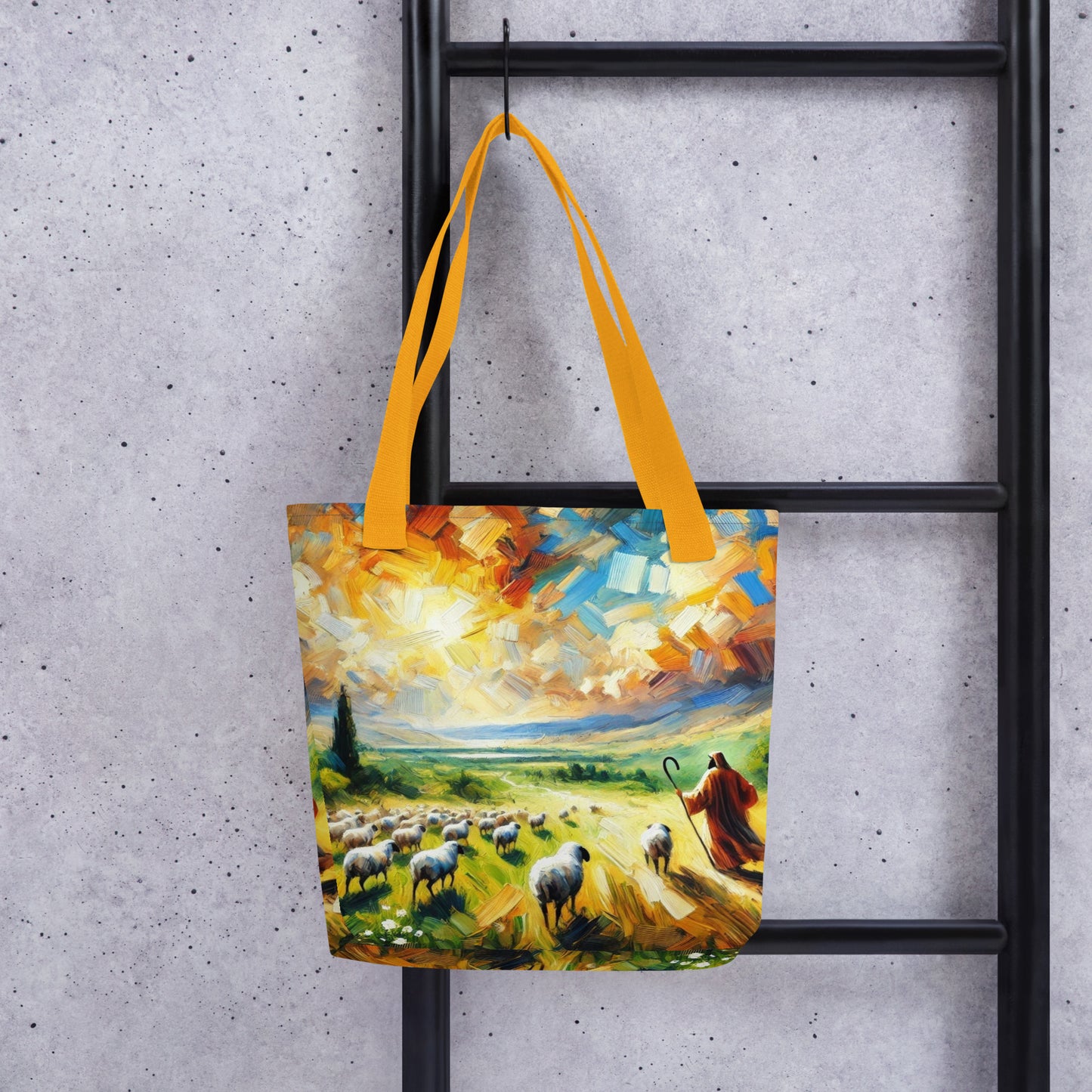 Psalm 23 - Stofftasche | All-Over-Druck | Hirte mit Herde - im Expressionismus-Stil