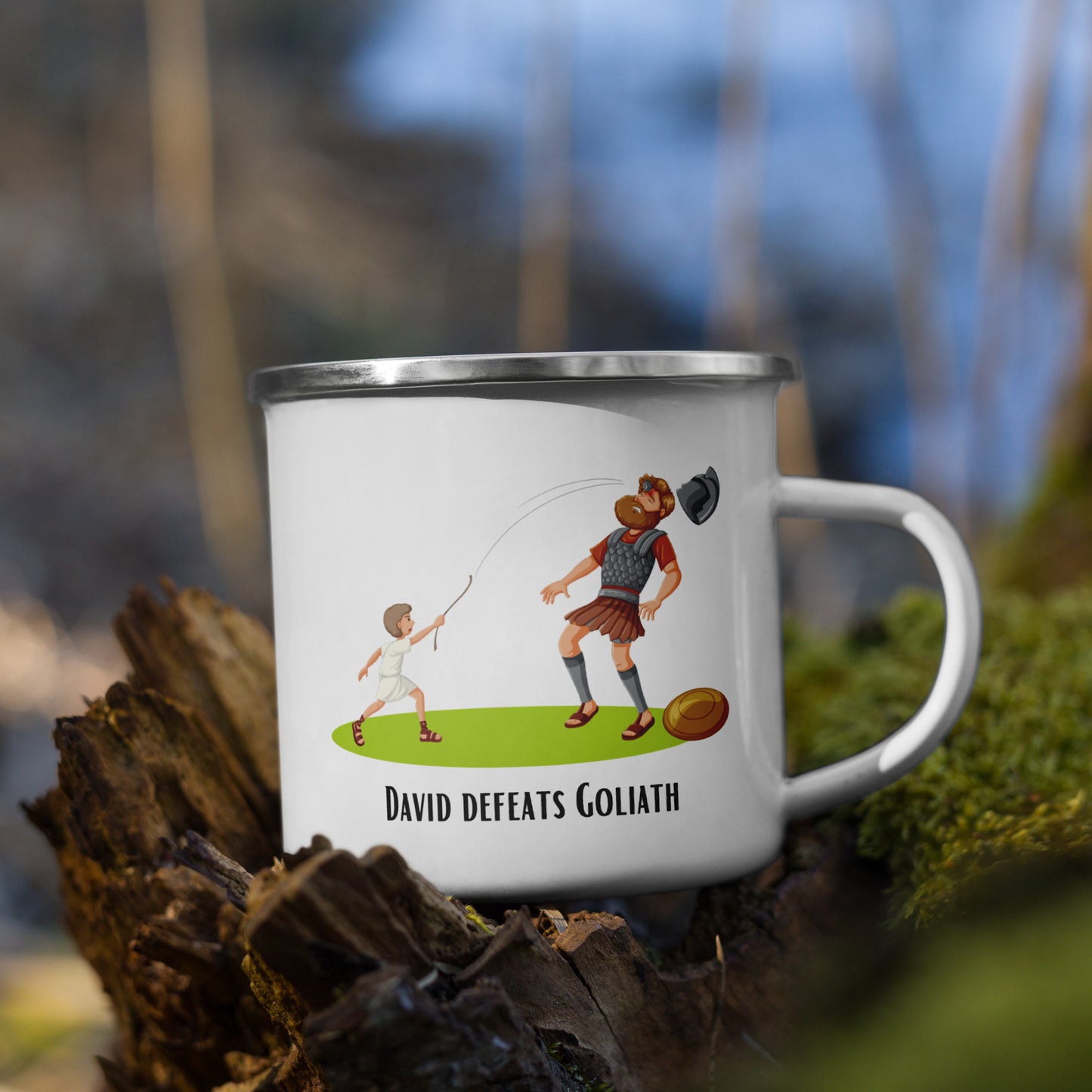 Emaille-Tasse für Kinder – David besiegt Goliath | bruchsicher - ideal für Kinder