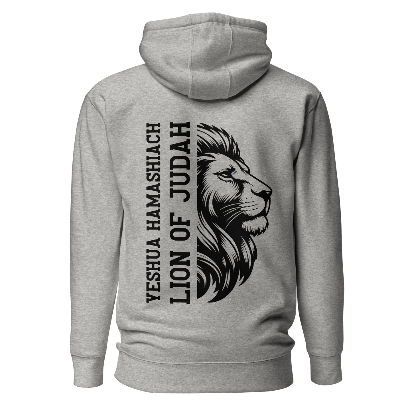 Hoodie - Rückseite bedruckt mit „Yeshua HaMashiach – Lion of Judah“ | Unisex - grau