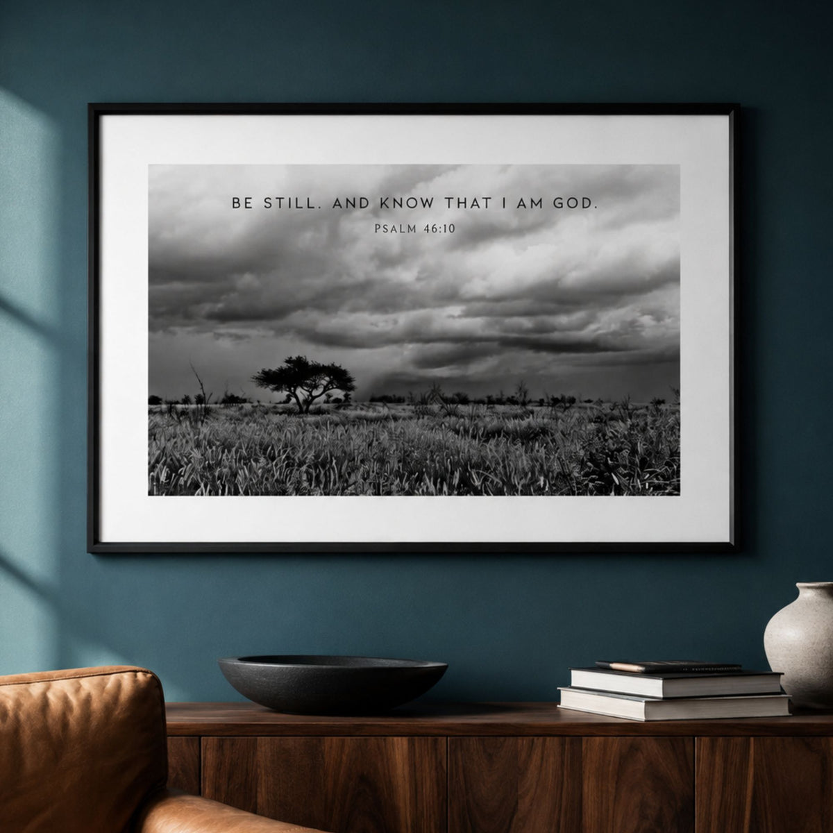Be still, and know that I am God. B&W Canvas – dramatic clouds