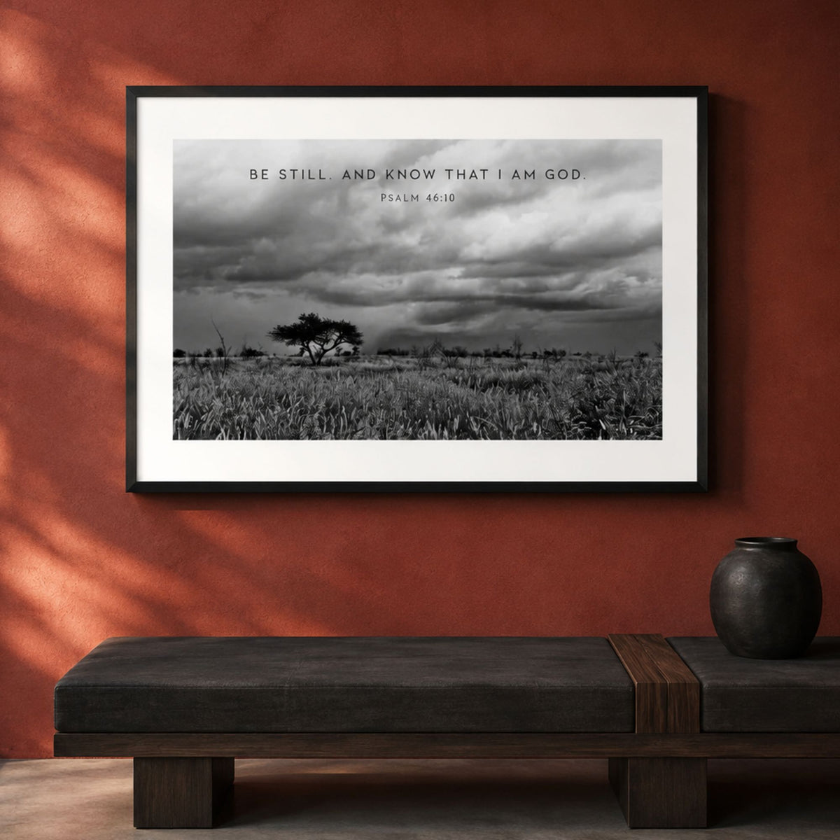 Be still, and know that I am God. B&W Canvas – dramatic clouds
