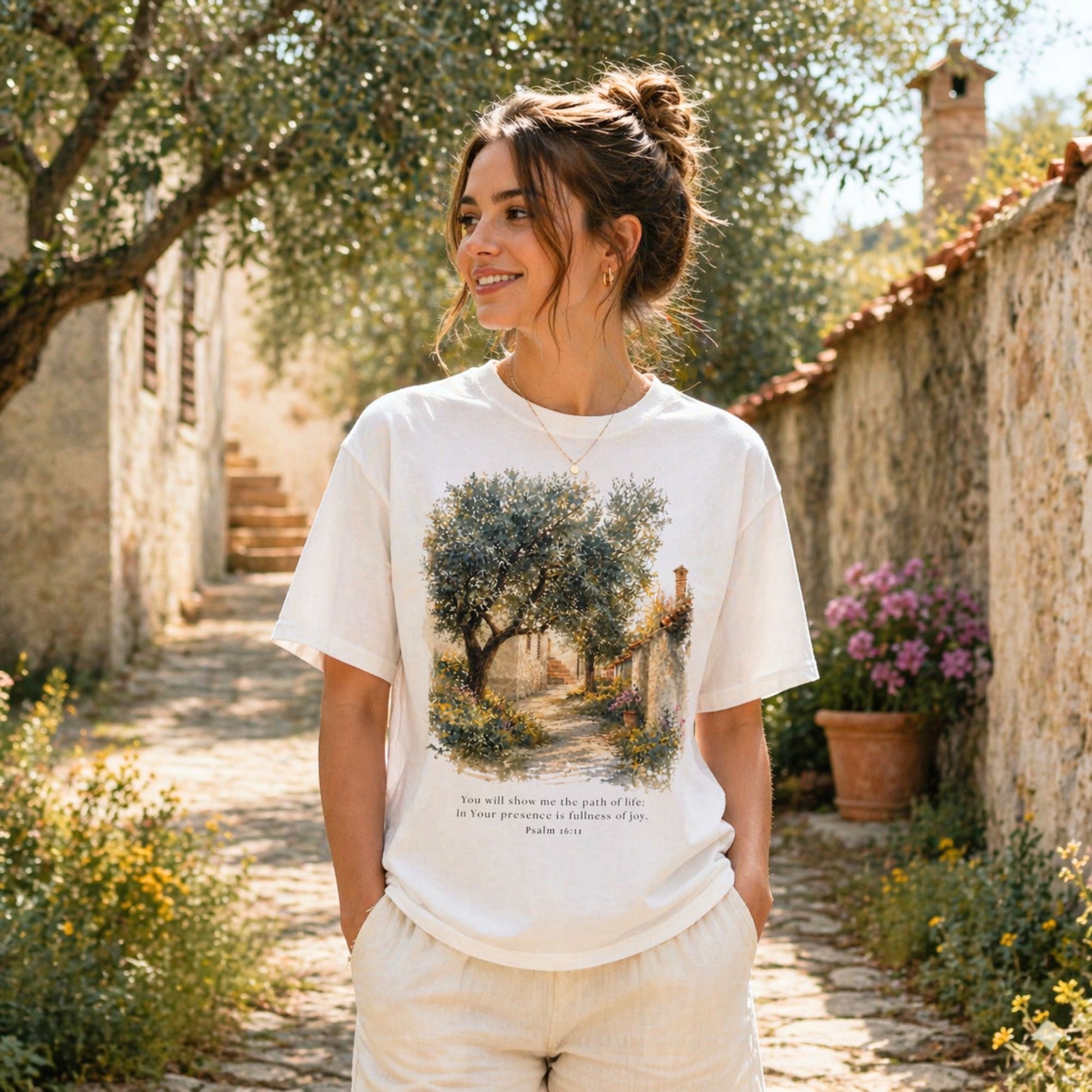 Path of Life - Mediterranean Women's T-Shirt - Bible Verse from Psalm 16:11