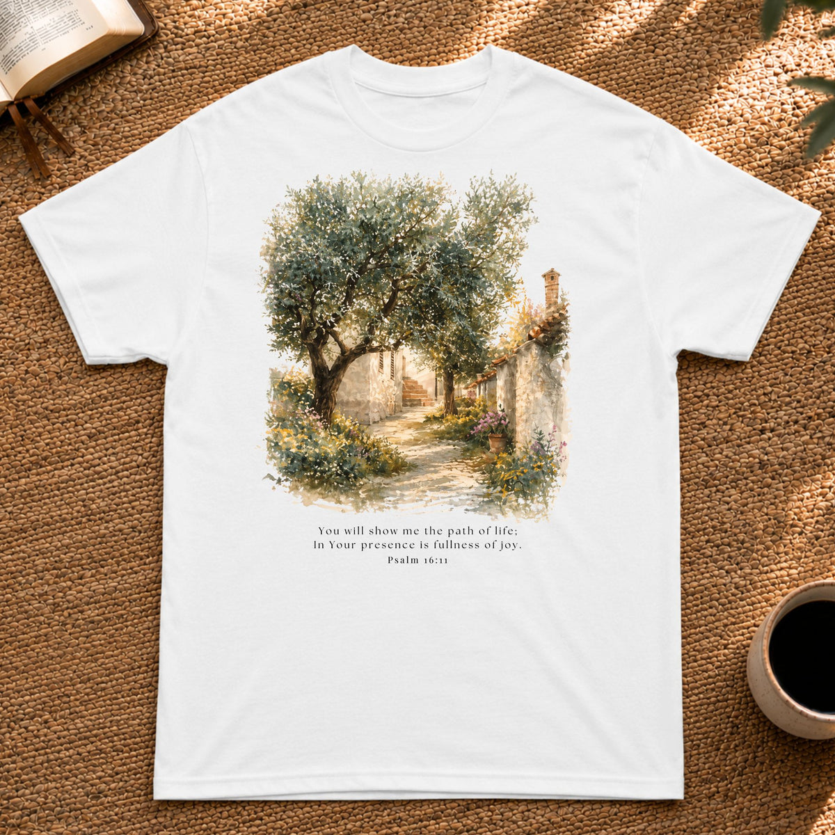 Path of Life - Mediterranean Women's T-Shirt - Bible Verse from Psalm 16:11