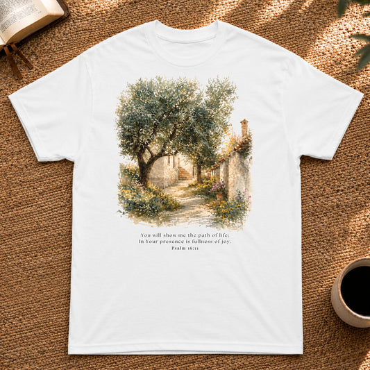 Path of Life - Mediterranean Women's T-Shirt - Bible Verse from Psalm 16:11