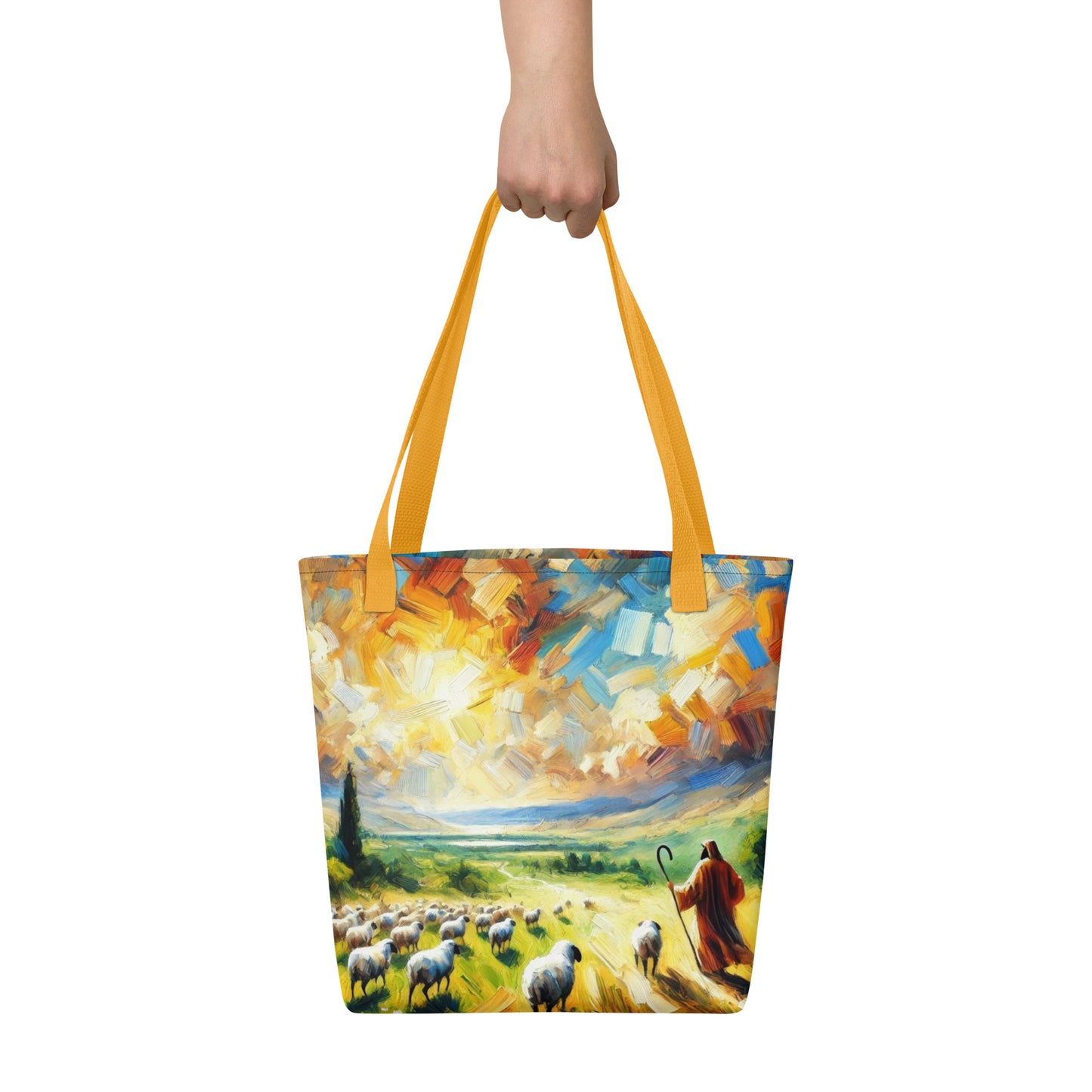 Psalm 23 - Stofftasche | All-Over-Druck | Hirte mit Herde - im Expressionismus-Stil