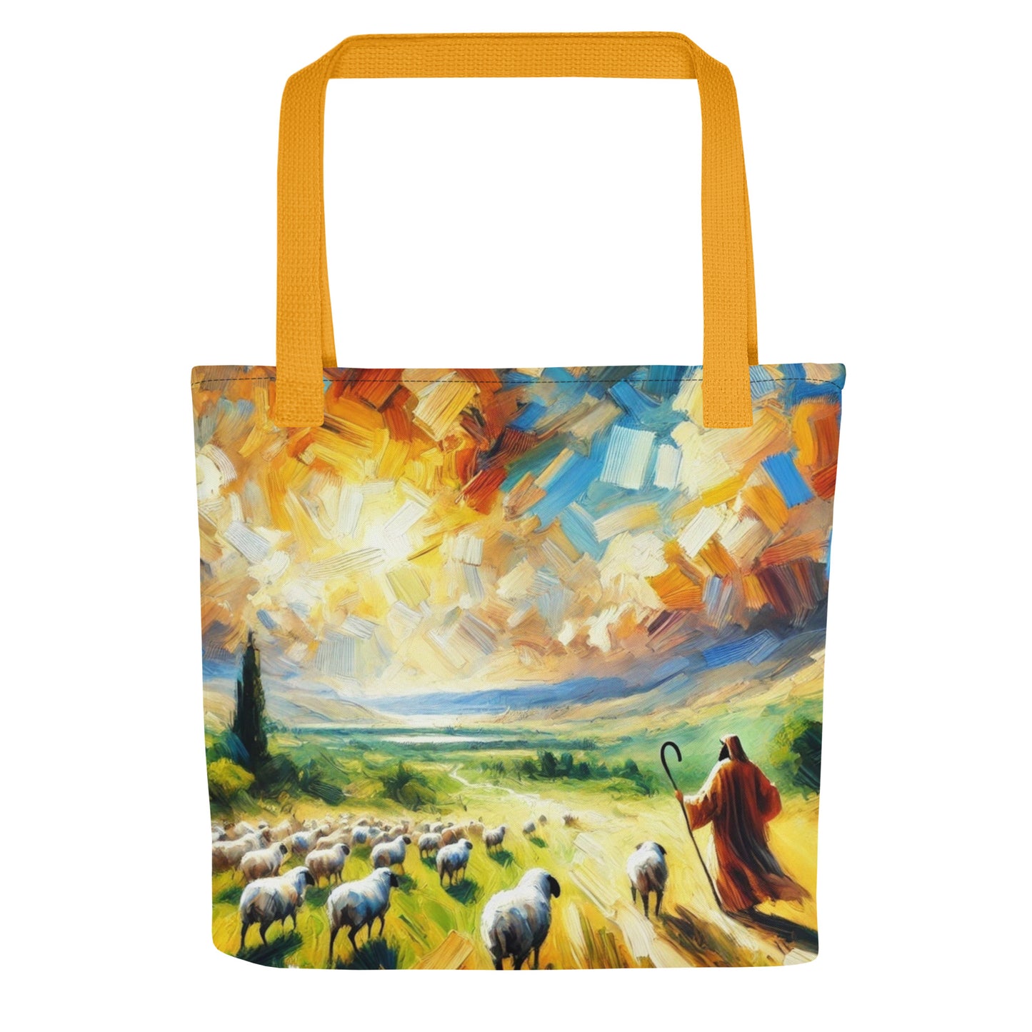 Psalm 23 - Stofftasche | All-Over-Druck | Hirte mit Herde - im Expressionismus-Stil