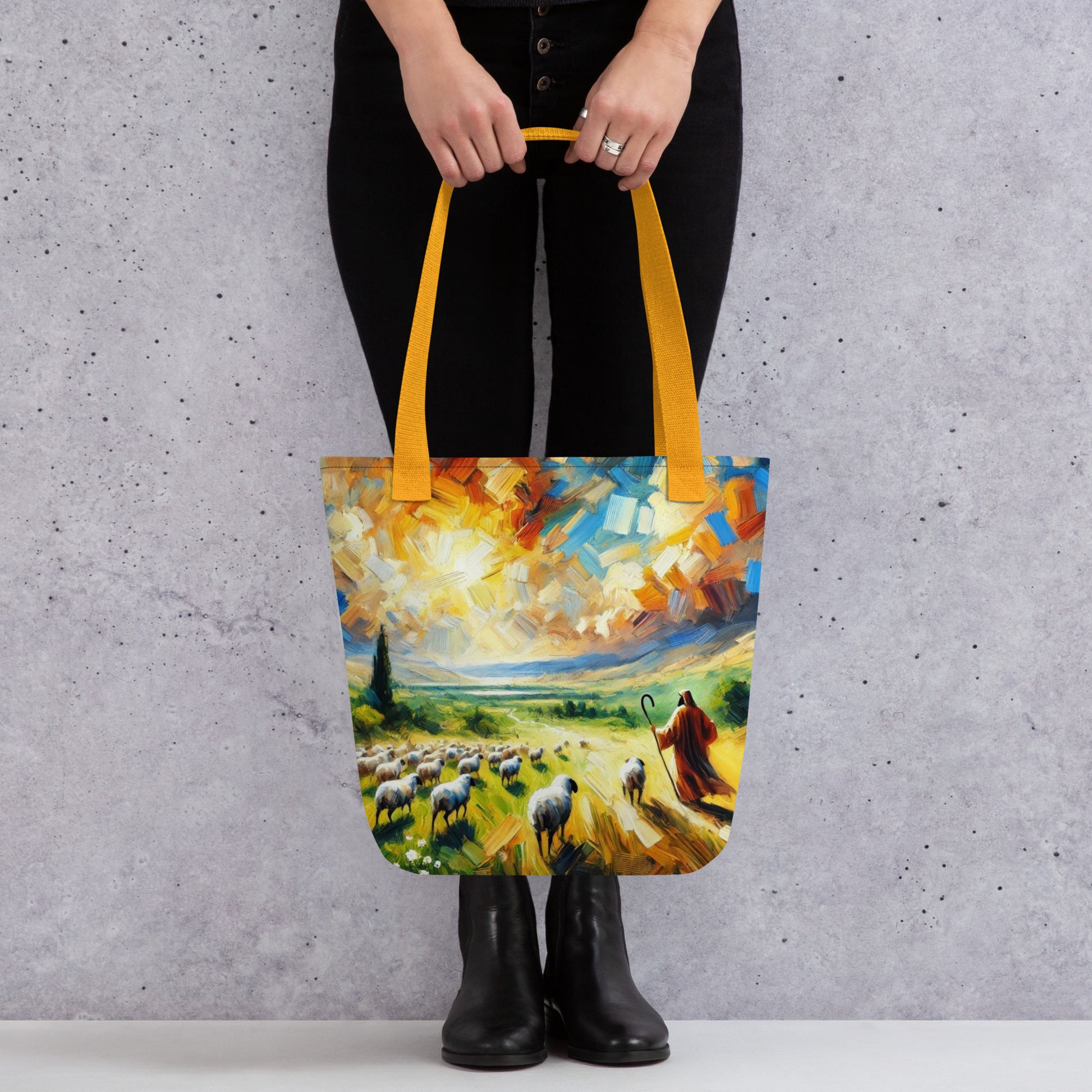 Psalm 23 - Stofftasche | All-Over-Druck | Hirte mit Herde - im Expressionismus-Stil