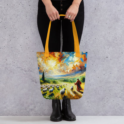 Psalm 23 - Stofftasche | All-Over-Druck | Hirte mit Herde - im Expressionismus-Stil