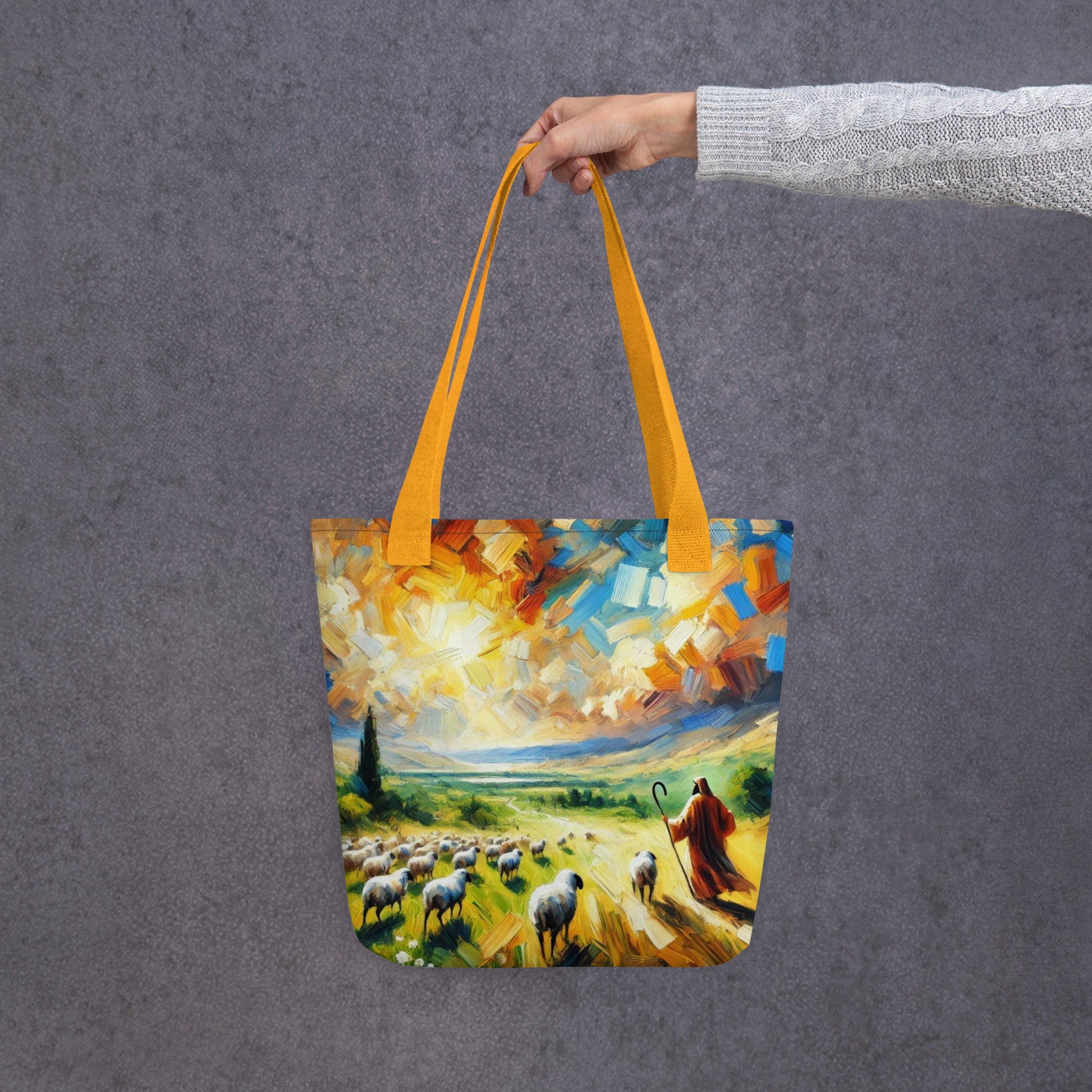 Psalm 23 - Stofftasche | All-Over-Druck | Hirte mit Herde - im Expressionismus-Stil
