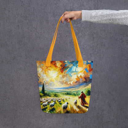Psalm 23 - Stofftasche | All-Over-Druck | Hirte mit Herde - im Expressionismus-Stil