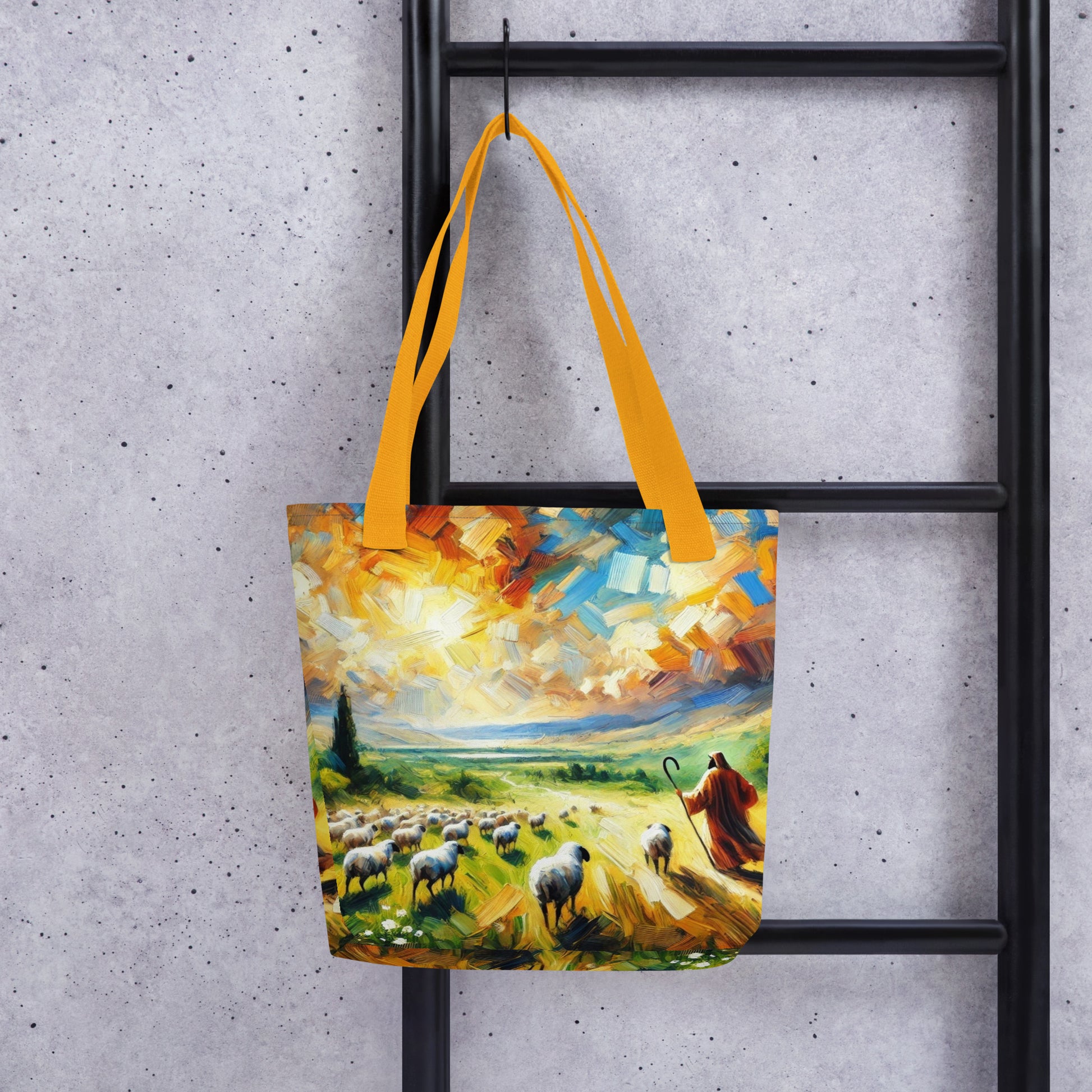 Psalm 23 - Stofftasche | All-Over-Druck | Hirte mit Herde - im Expressionismus-Stil