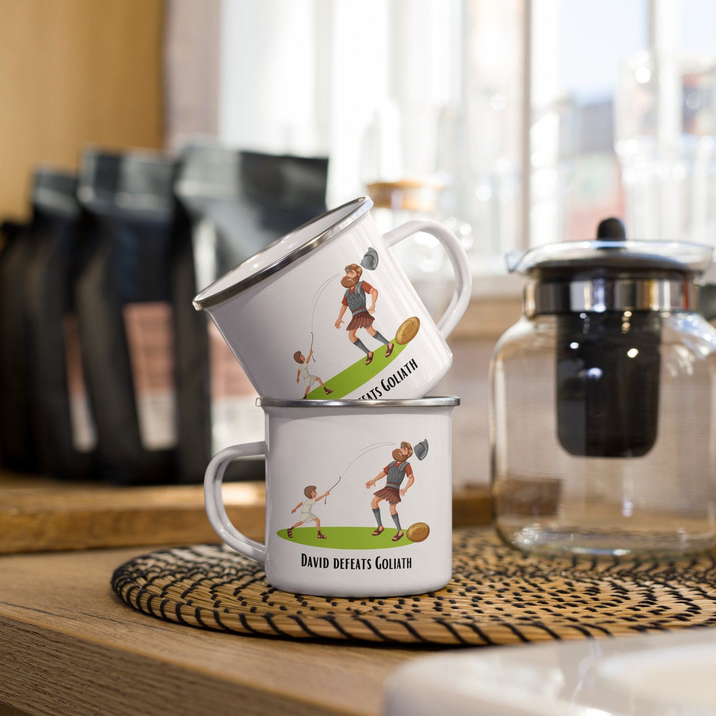 Emaille-Tasse für Kinder – "David und Goliath"