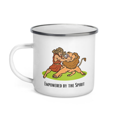 Bedruckte Emaille-Tasse für Kinder | Erfüllt vom Geist – Simson und der Löwe