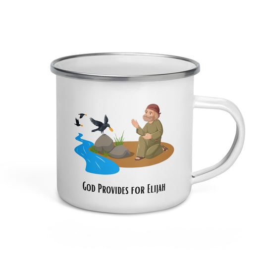 Enamel Mug for Kids - God Provides for Elijah Through Ravens | Biblical Motif | 12oz/350ml