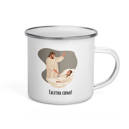 Bedruckte Emaille-Tasse für Kinder | Talita kumi – Mädchen, steh auf