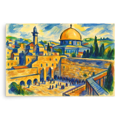 Blick auf Zion – Künstlerische Hommage in Aquarell | Kunstdruck - Klagemauer - Expressionistischer Stil