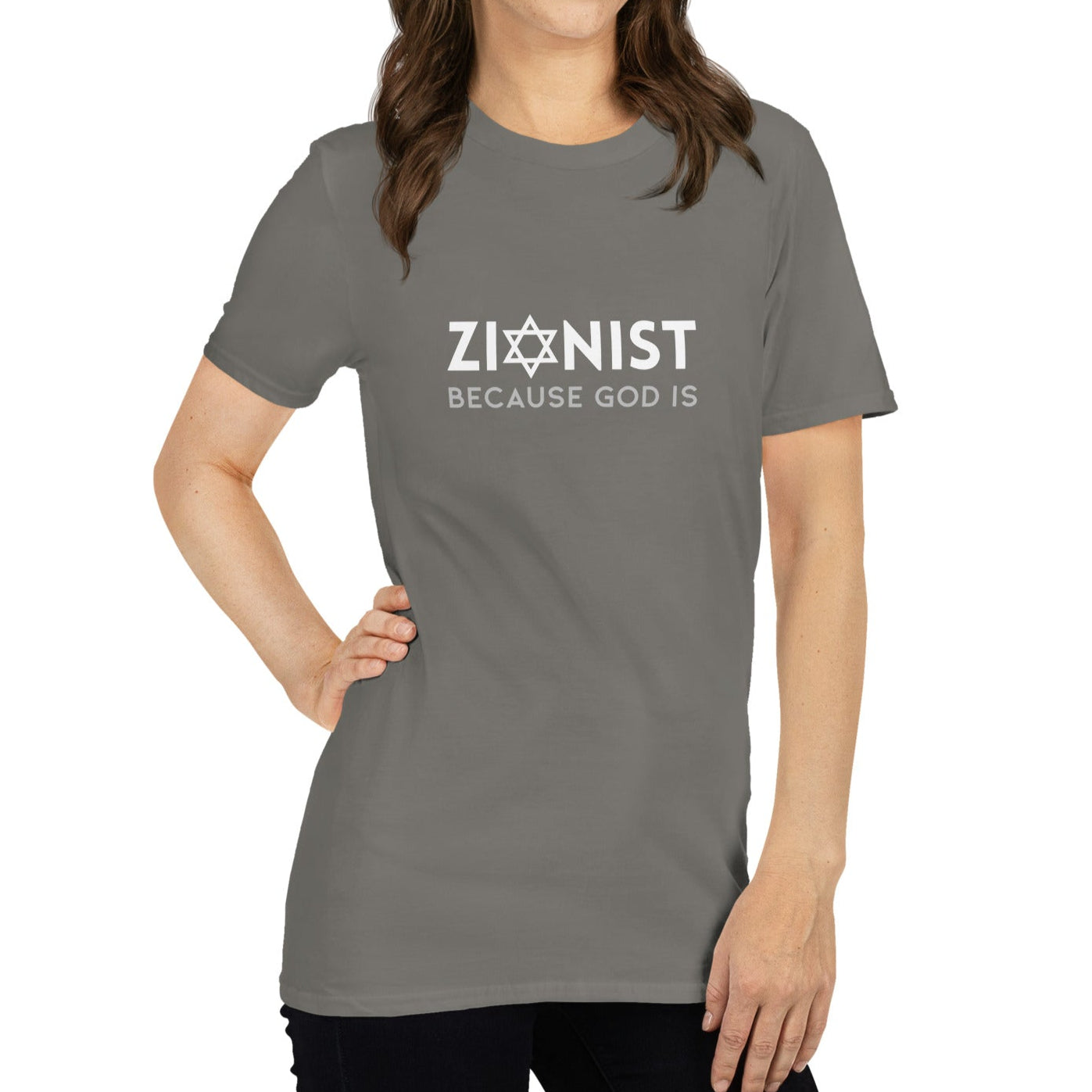 ZIONIST – BECAUSE GOD IS | Unisex T-Shirt | 100% Baumwolle - Grau