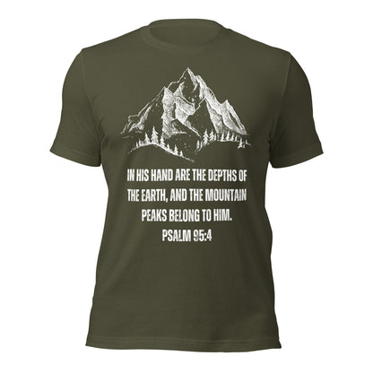 In His Hand - Bibelvers Psalm 95,4 | Unisex-T-Shirt | 100 % Baumwolle