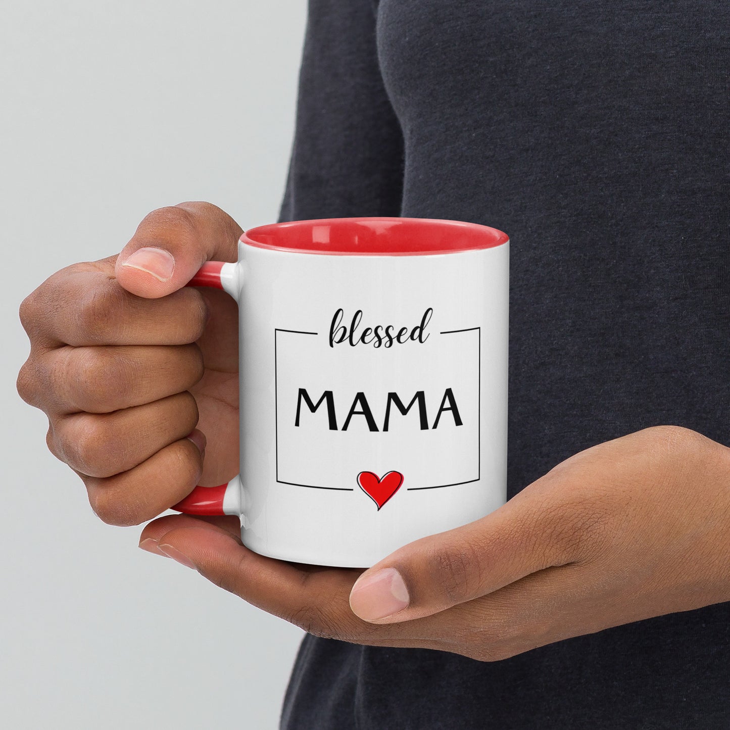 Blessed Mama - Keramiktasse | Innenfarbe in rot - Geschenk für eine Mutter