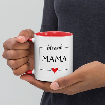 Blessed Mama - Keramiktasse | Innenfarbe in rot - Geschenk für eine Mutter