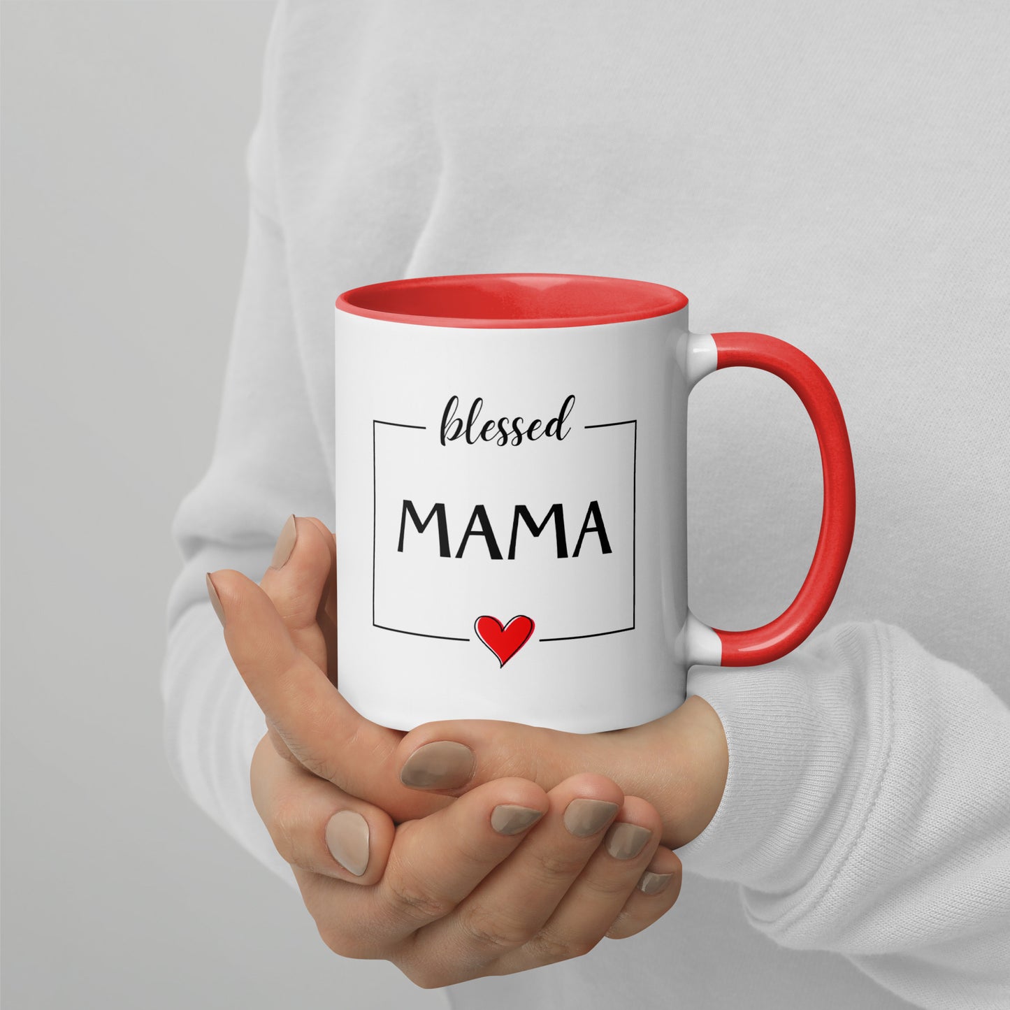 Blessed Mama - Keramiktasse | Innenfarbe in rot - Geschenk für eine Mutter