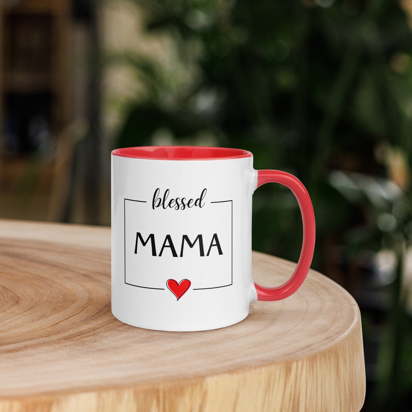 Blessed Mama - Keramiktasse | Innenfarbe in rot - Geschenk für eine Mutter