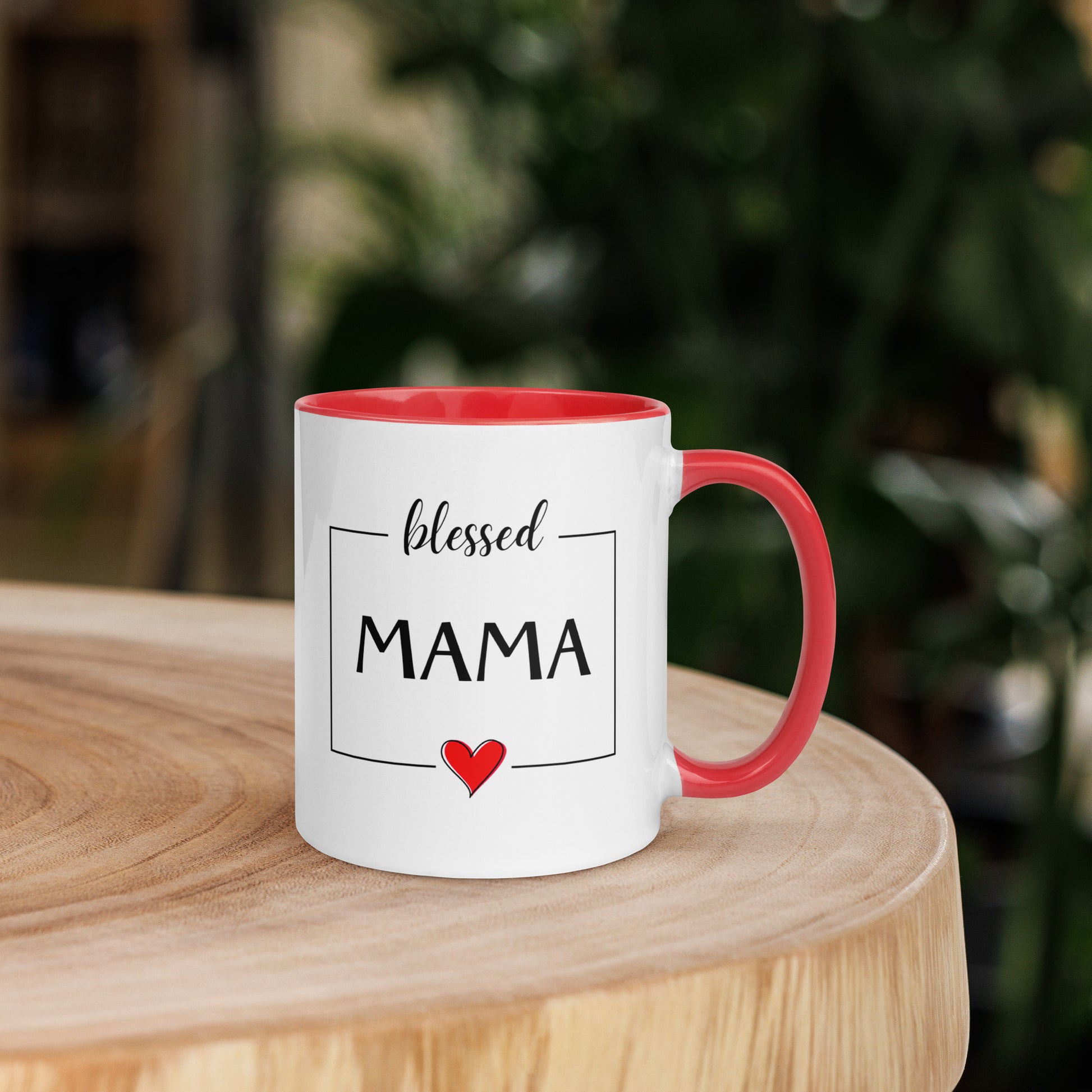 Blessed Mama - Keramiktasse | Innenfarbe in rot - Geschenk für eine Mutter